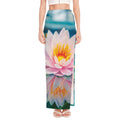 Pink Water Lily Print High Slit Maxi Skirt