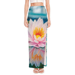 Pink Water Lily Print High Slit Maxi Skirt