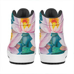 Pink Water Lily Print High Top Leather Sneakers