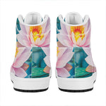 Pink Water Lily Print High Top Leather Sneakers