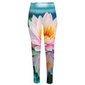 Pink Water Lily Print High-Waisted Pocket Leggings