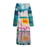 Pink Water Lily Print Hooded Bathrobe