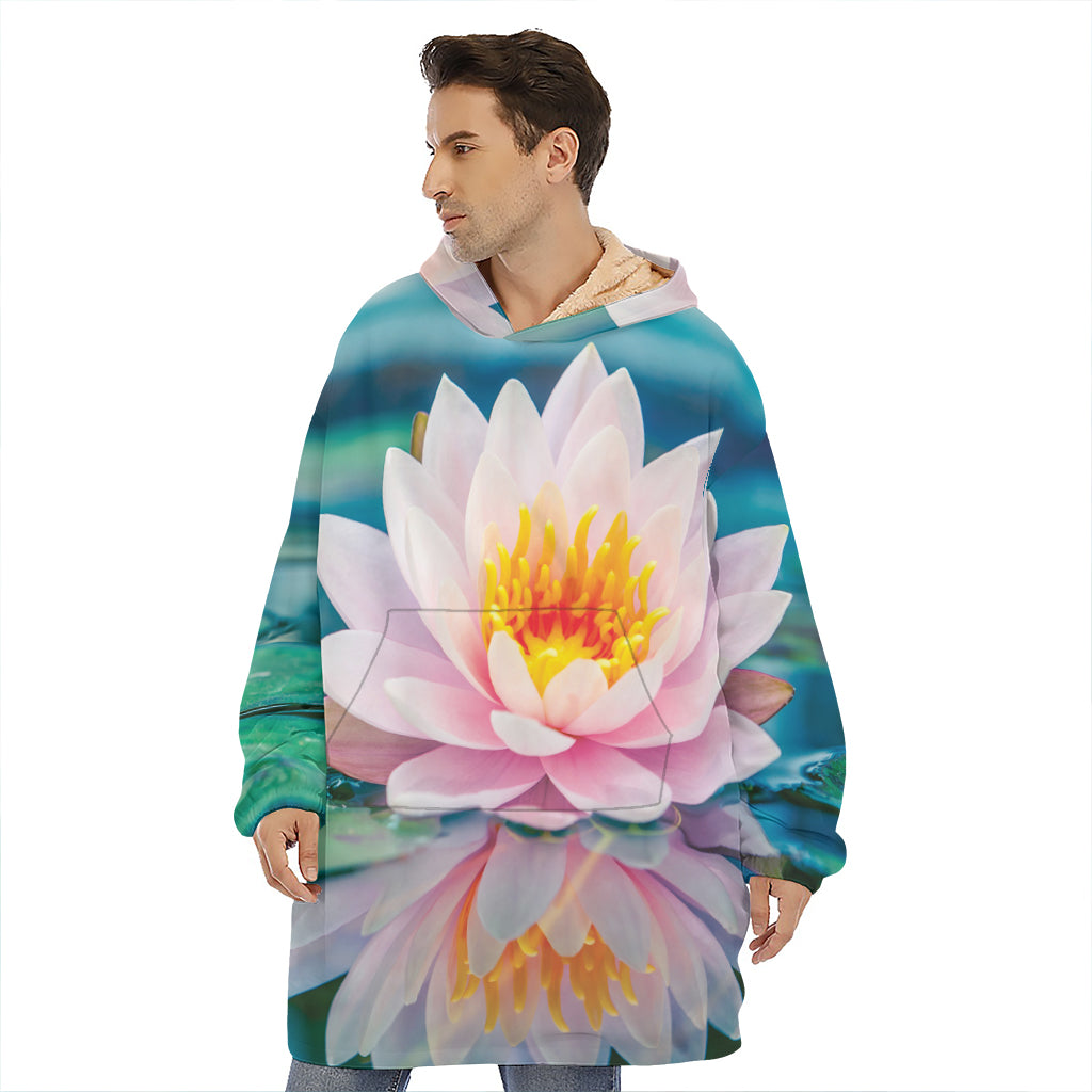 Pink Water Lily Print Hoodie Blanket