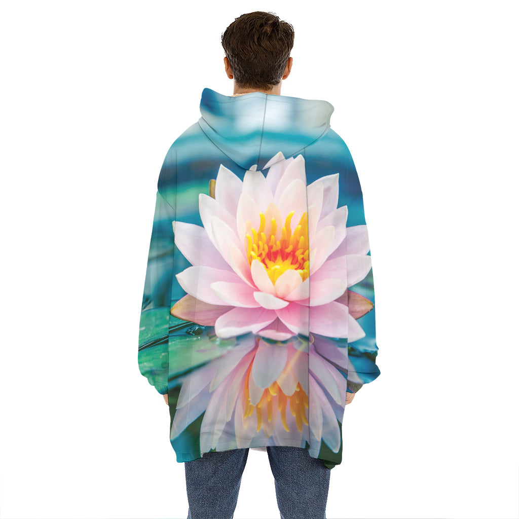 Pink Water Lily Print Hoodie Blanket