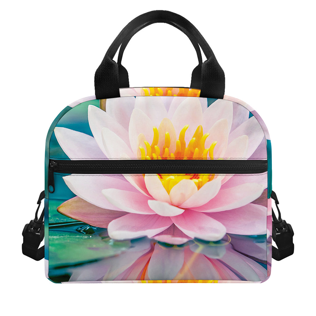 Pink Water Lily Print Insulated Lunch Bag