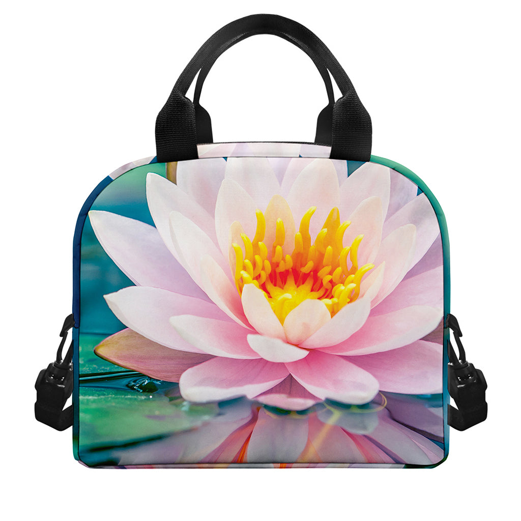 Pink Water Lily Print Insulated Lunch Bag