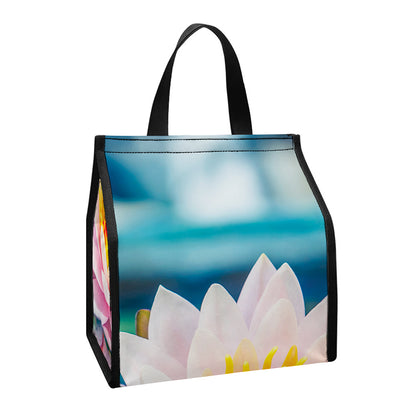 Pink Water Lily Print Insulated Lunch Tote
