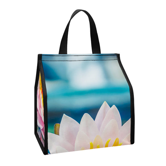Pink Water Lily Print Insulated Lunch Tote