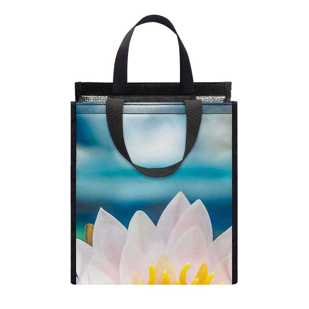 Pink Water Lily Print Insulated Lunch Tote