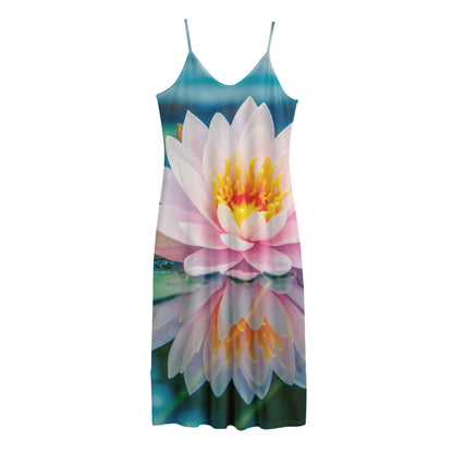 Pink Water Lily Print Jersey Midi Cami Dress