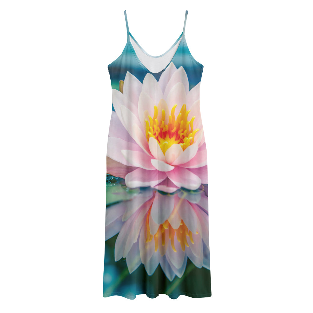 Pink Water Lily Print Jersey Midi Cami Dress
