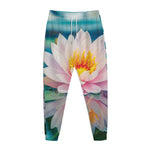 Pink Water Lily Print Jogger Pants