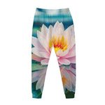 Pink Water Lily Print Jogger Pants