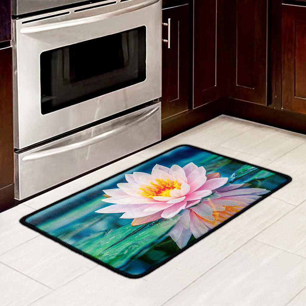 Pink Water Lily Print Kitchen Mat