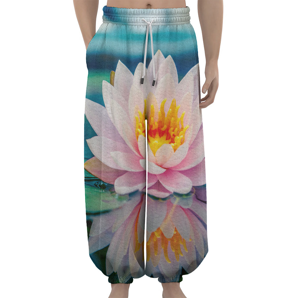 Pink Water Lily Print Lantern Pants