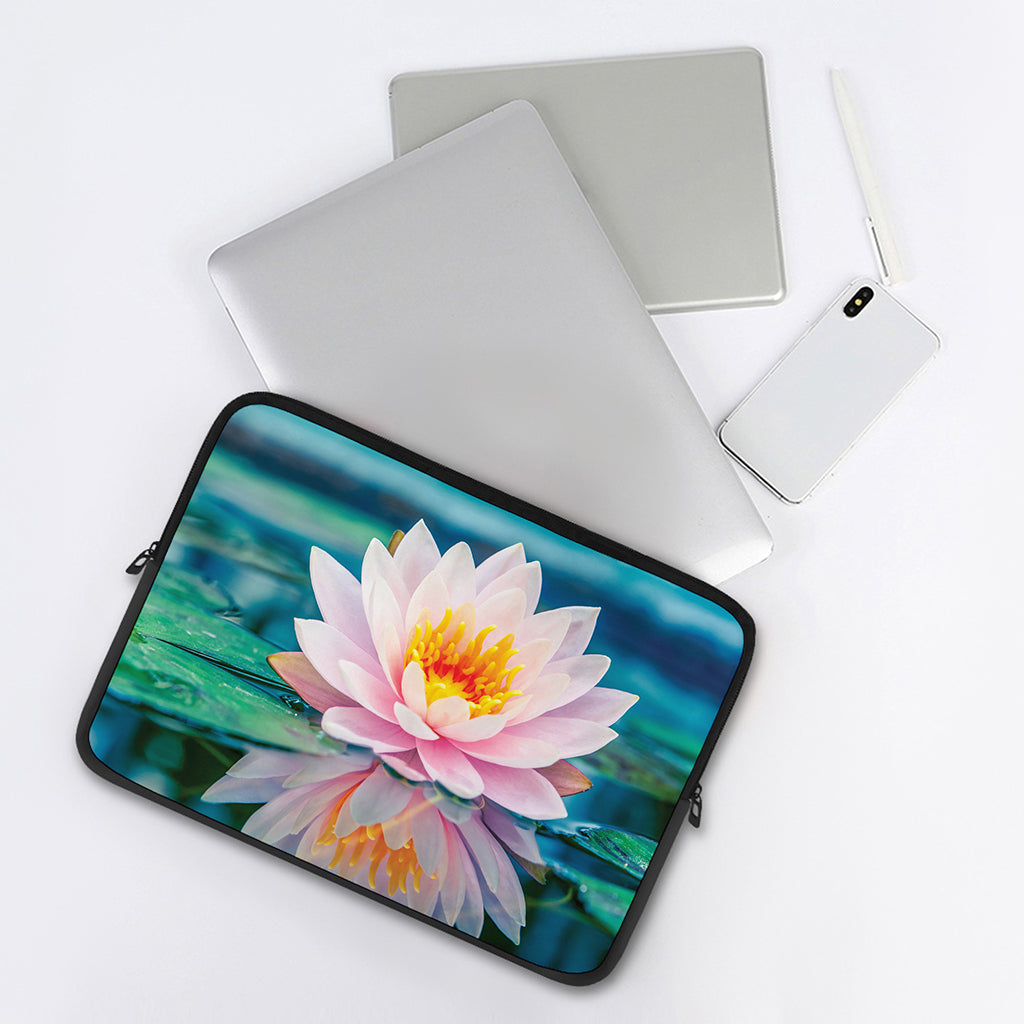 Pink Water Lily Print Laptop Sleeve
