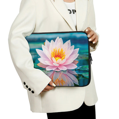Pink Water Lily Print Laptop Sleeve
