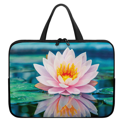 Pink Water Lily Print Laptop Sleeve With Handle