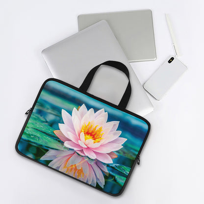 Pink Water Lily Print Laptop Sleeve With Handle