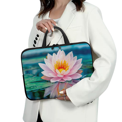 Pink Water Lily Print Laptop Sleeve With Handle