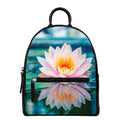 Pink Water Lily Print Leather Backpack