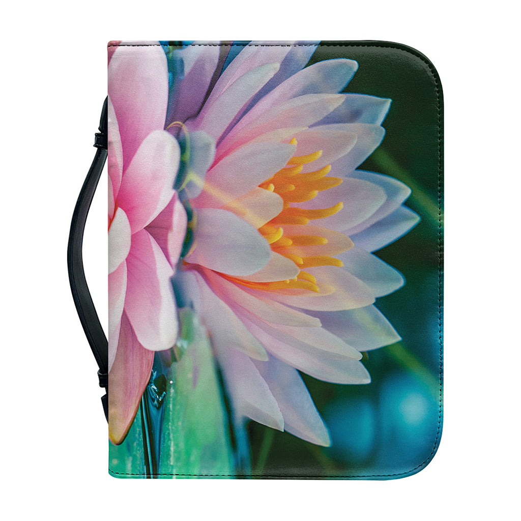 Pink Water Lily Print Leather Bible Cover