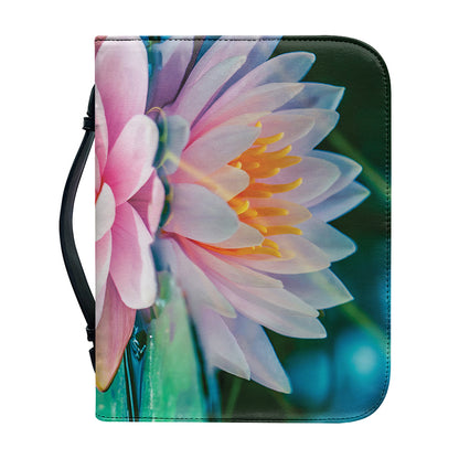 Pink Water Lily Print Leather Bible Cover