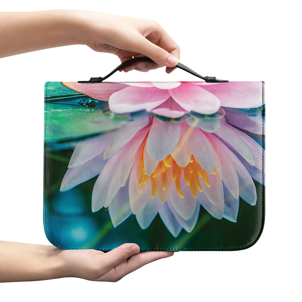 Pink Water Lily Print Leather Bible Cover