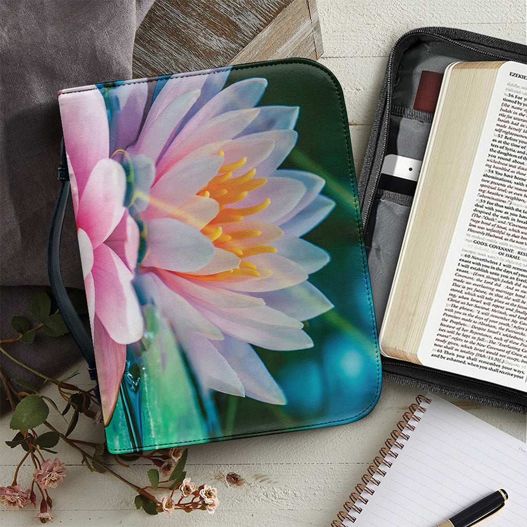 Pink Water Lily Print Leather Bible Cover