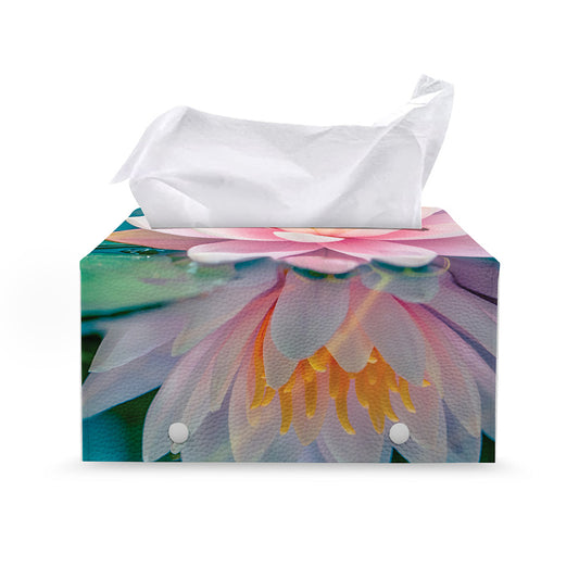 Pink Water Lily Print Leather Tissue Box Cover