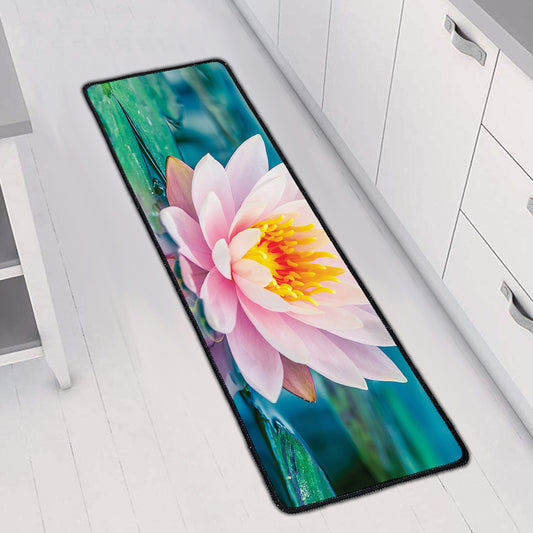 Pink Water Lily Print Long Kitchen Mat