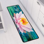 Pink Water Lily Print Long Kitchen Mat