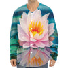 Pink Water Lily Print Long Sleeve Baseball Jersey