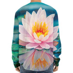 Pink Water Lily Print Long Sleeve Baseball Jersey