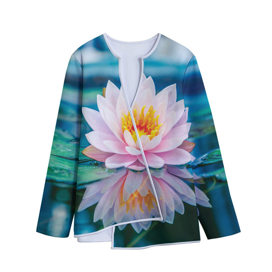 Pink Water Lily Print Long Sleeve Short Coat