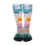Pink Water Lily Print Long Socks