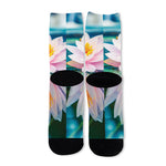 Pink Water Lily Print Long Socks