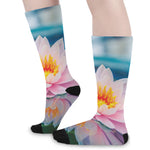 Pink Water Lily Print Long Socks