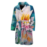 Pink Water Lily Print Men's Bathrobe