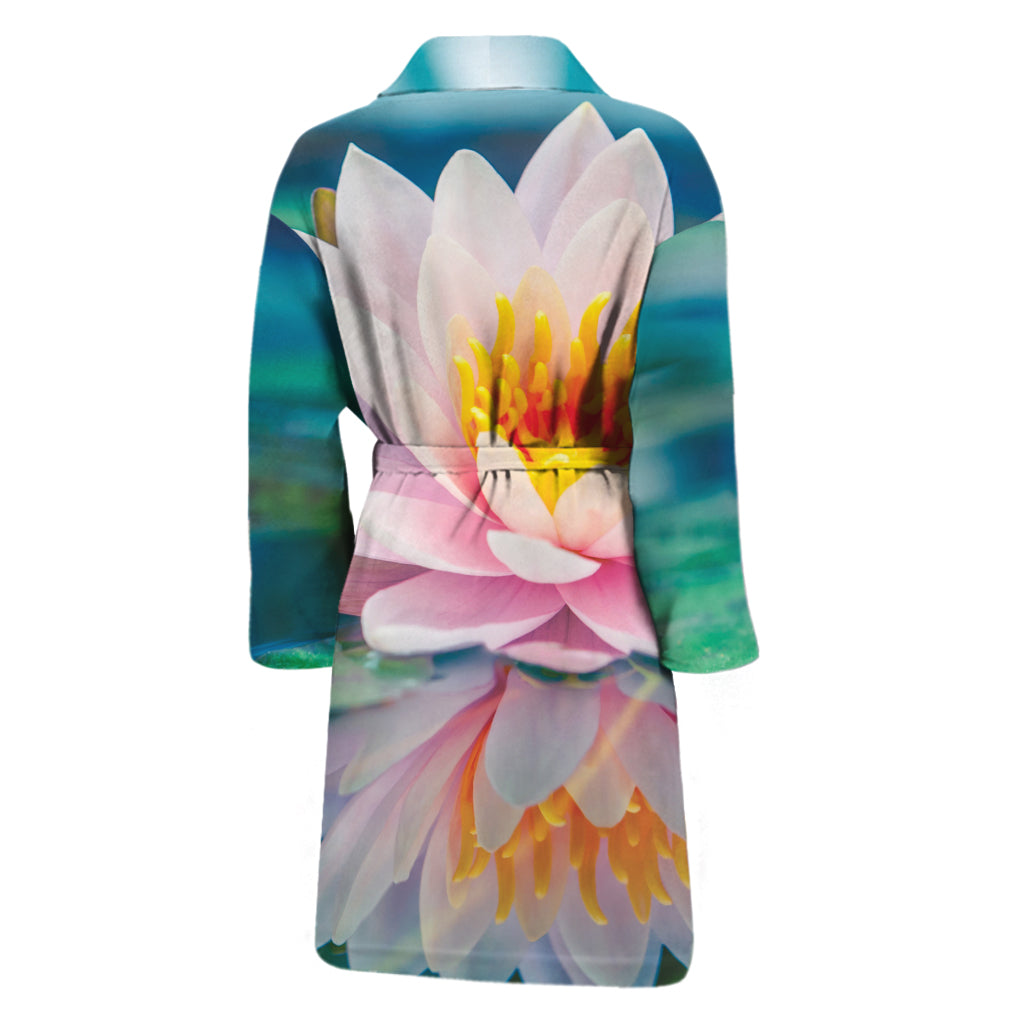 Pink Water Lily Print Men's Bathrobe
