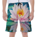 Pink Water Lily Print Men's Beach Shorts