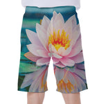 Pink Water Lily Print Men's Beach Shorts