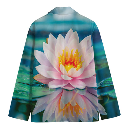 Pink Water Lily Print Men's Blazer
