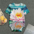 Pink Water Lily Print Men's Bodysuit