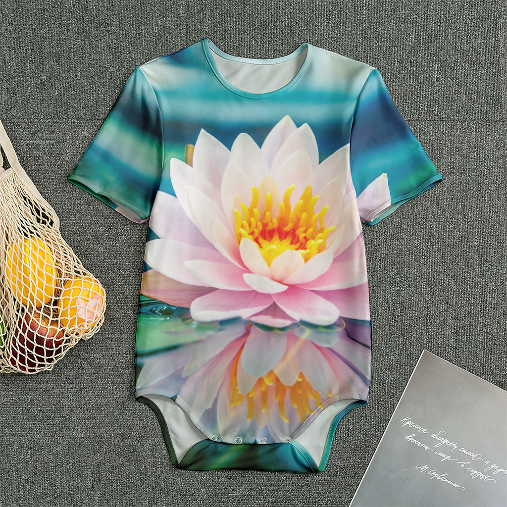 Pink Water Lily Print Men's Bodysuit