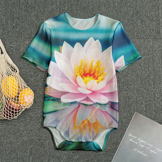 Pink Water Lily Print Men's Bodysuit