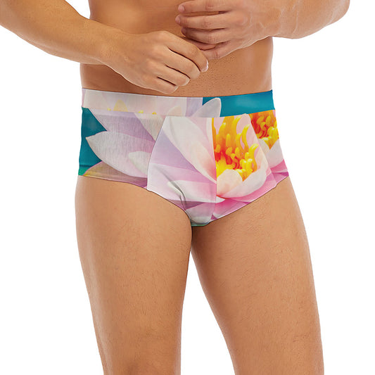 Pink Water Lily Print Men's Briefs