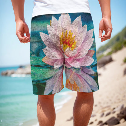 Pink Water Lily Print Men's Cargo Shorts