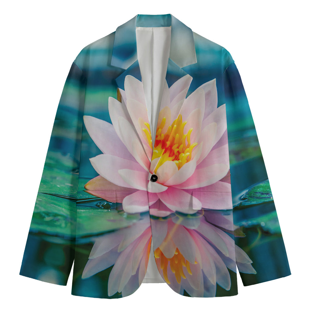 Pink Water Lily Print Men's Cotton Blazer