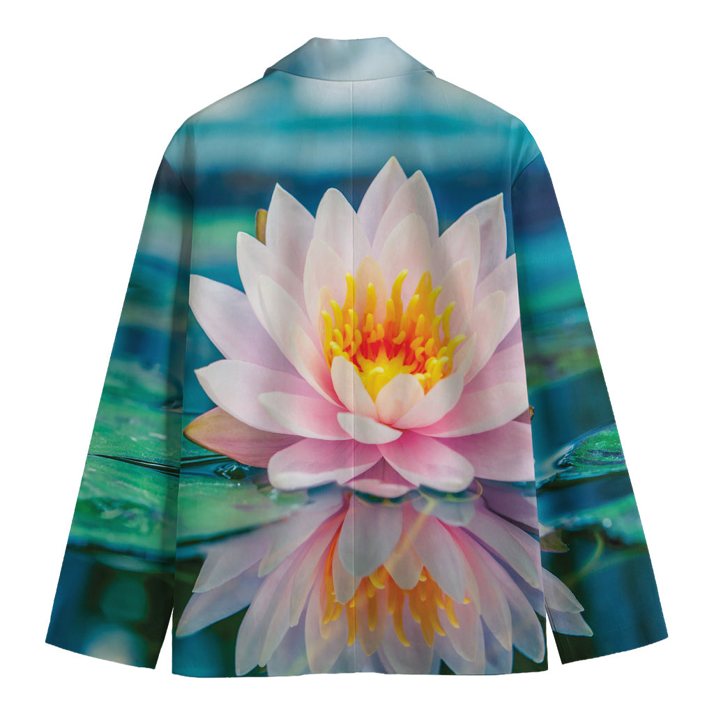 Pink Water Lily Print Men's Cotton Blazer